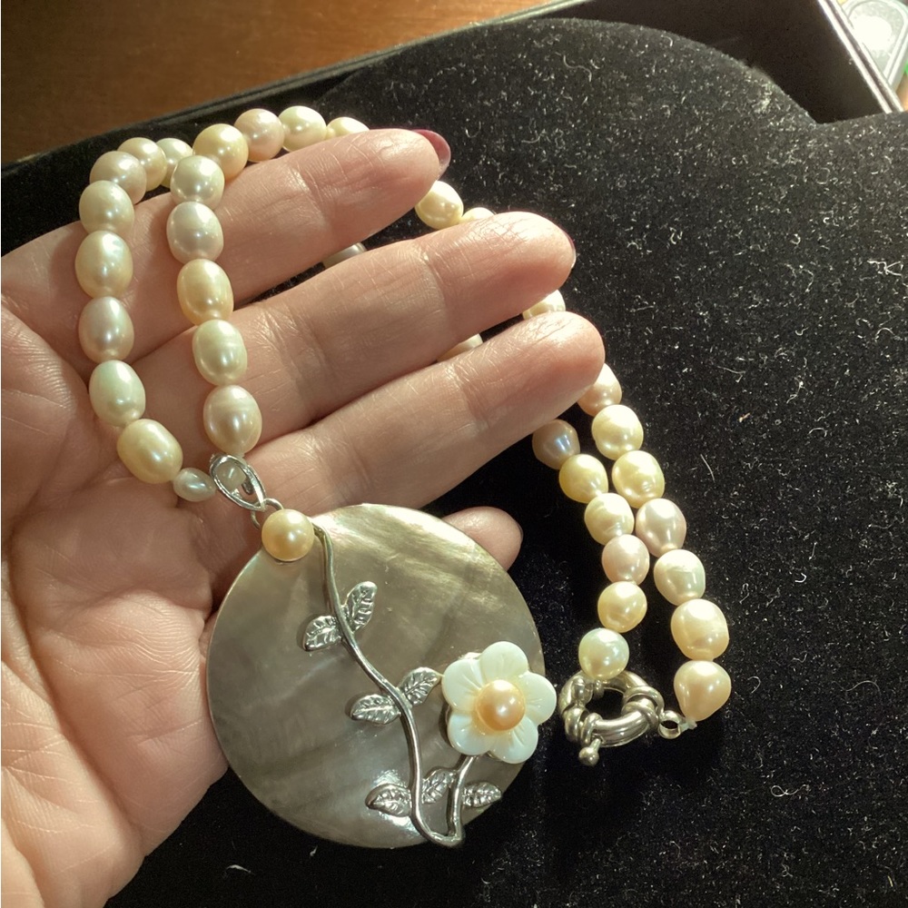 Fresh Water Pearls with shell Pendant with a touch of Mother of Pearl